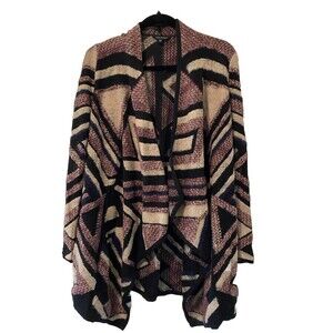 LUCKY BRAND Womens Draped Cardigan Sweater Size XS Intarsia Knit‎ Purple Black